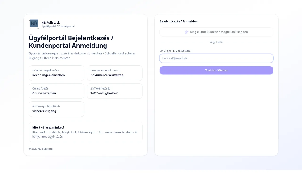NB Számlázó — B2B-Rechnungssoftware mit Stripe, Projekt-Management, Echtzeit-Updates und Biometrie-Auth.